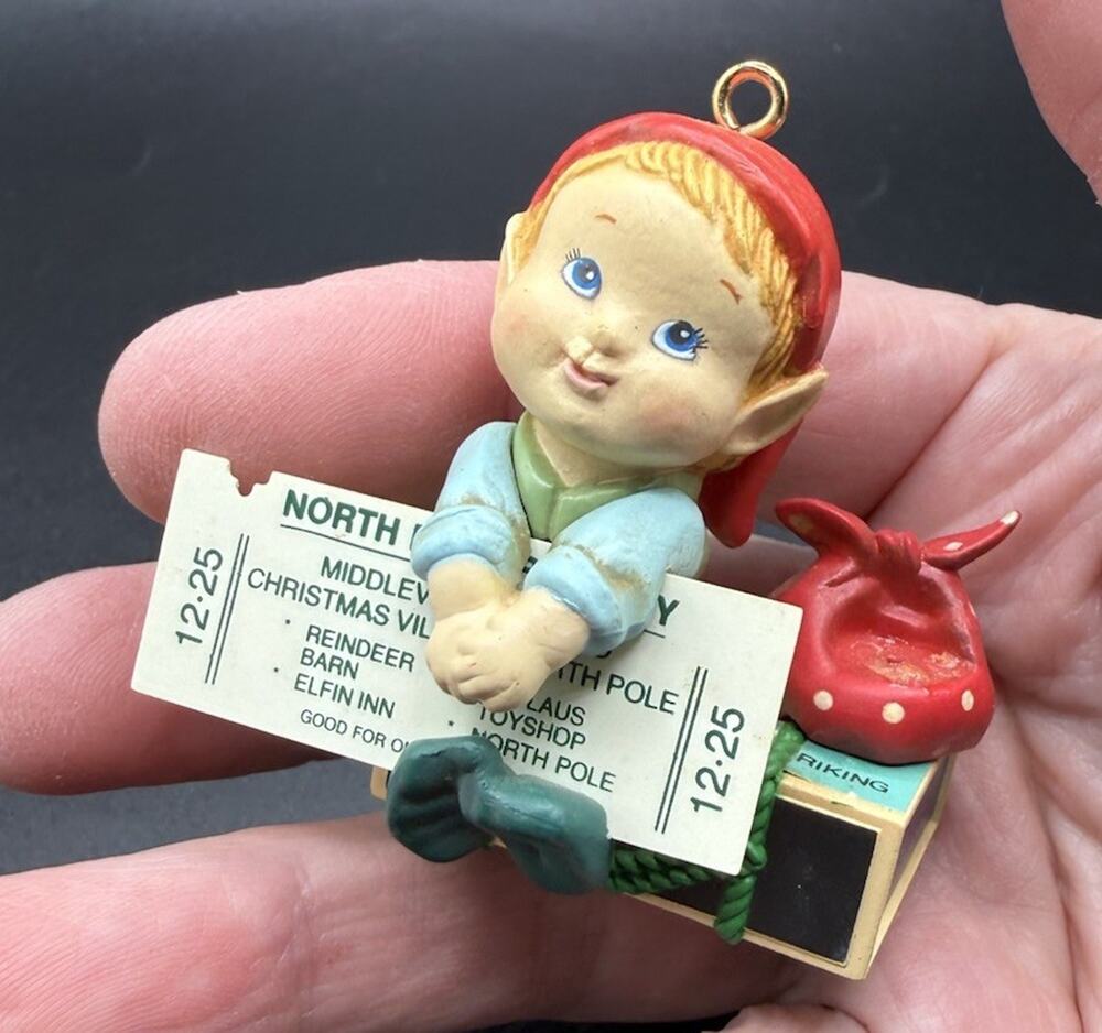 Carlton Cards Heirloom 1990 Home for the Holidays Elf Christmas Ornament LO16